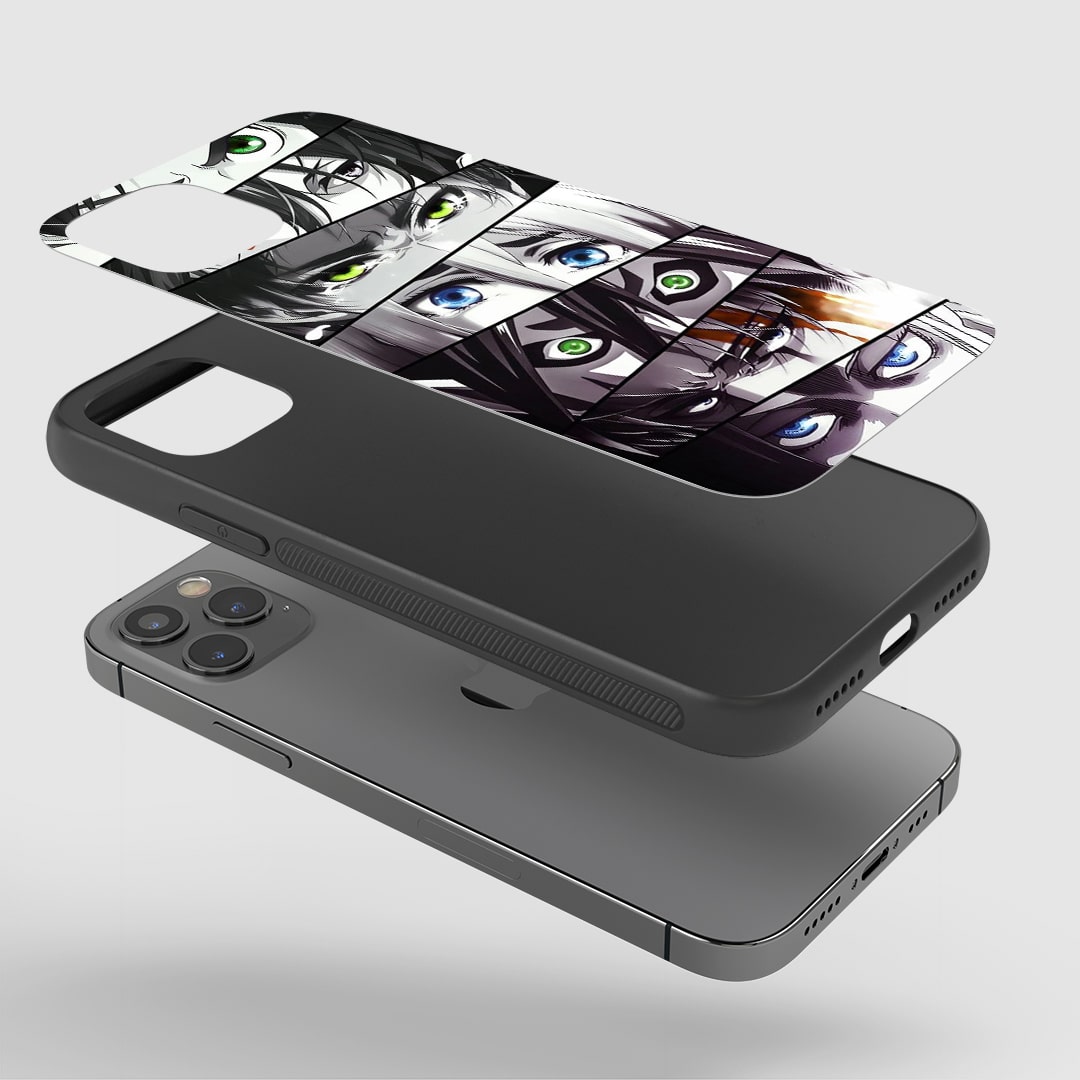 AOT Eyes Phone Case installed on a smartphone, offering robust protection and an intense design.