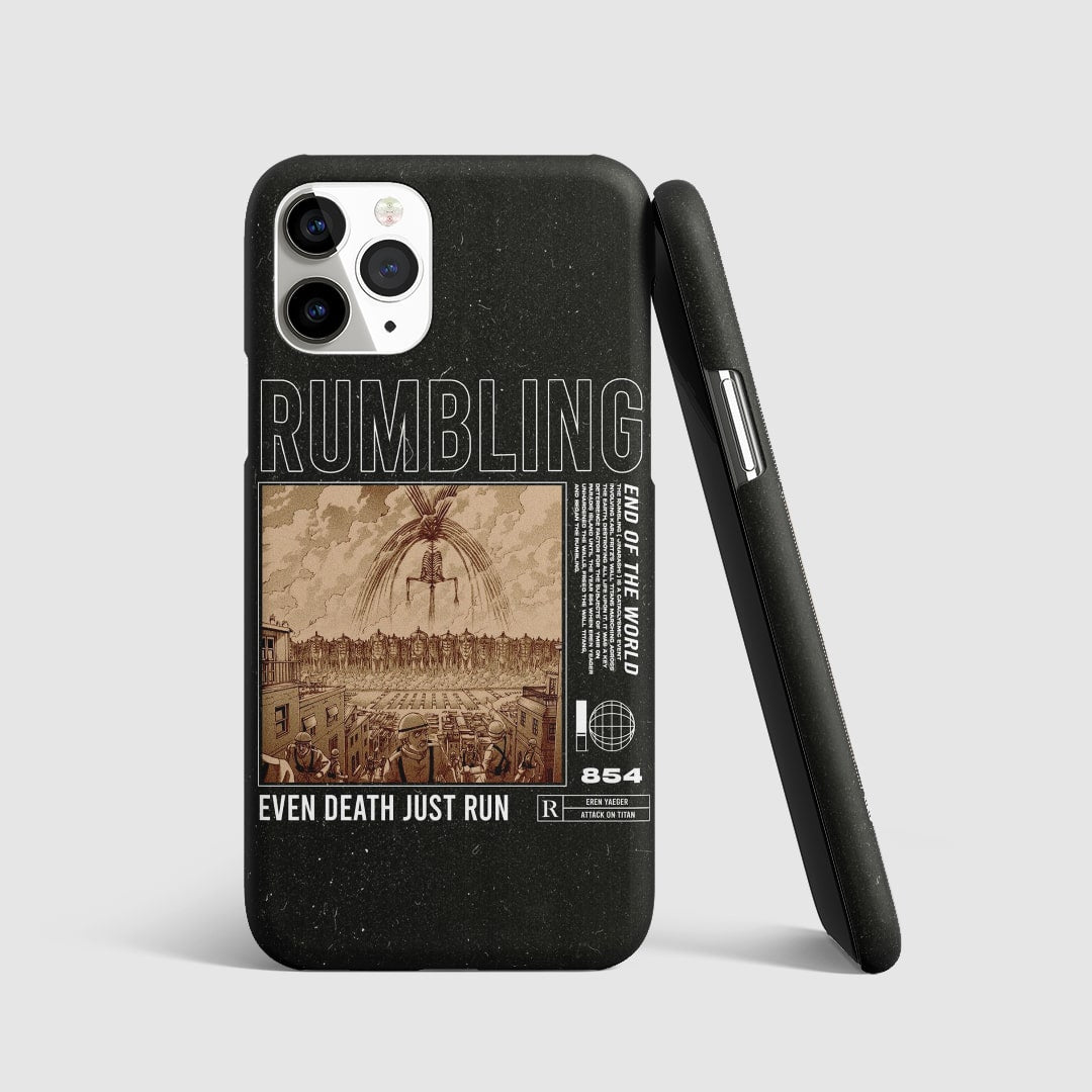 Striking artwork of the Rumbling from "Attack on Titan" on phone cover.