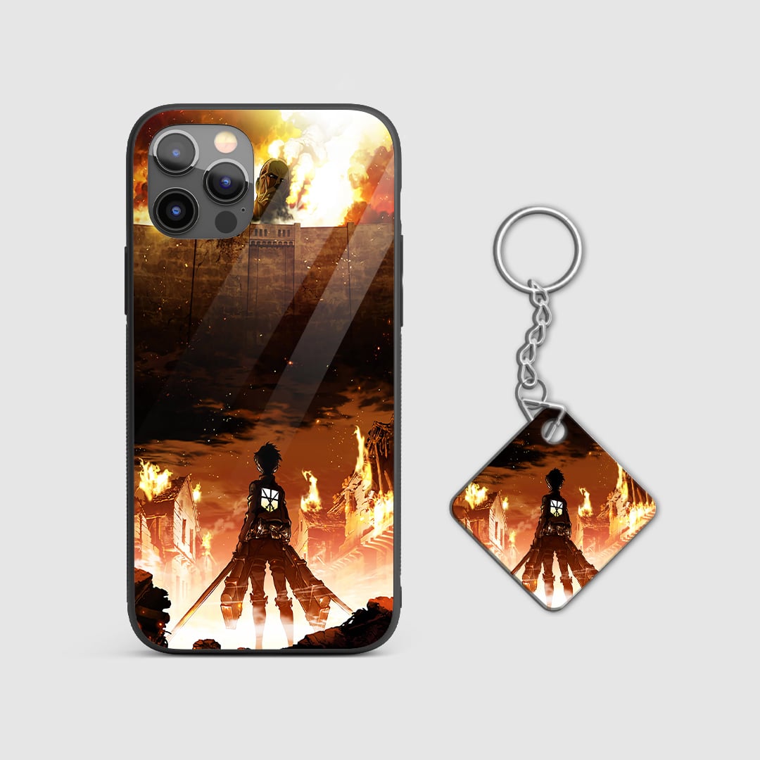 Iconic design of the walls from Attack on Titan on a durable silicone phone case with Keychain.