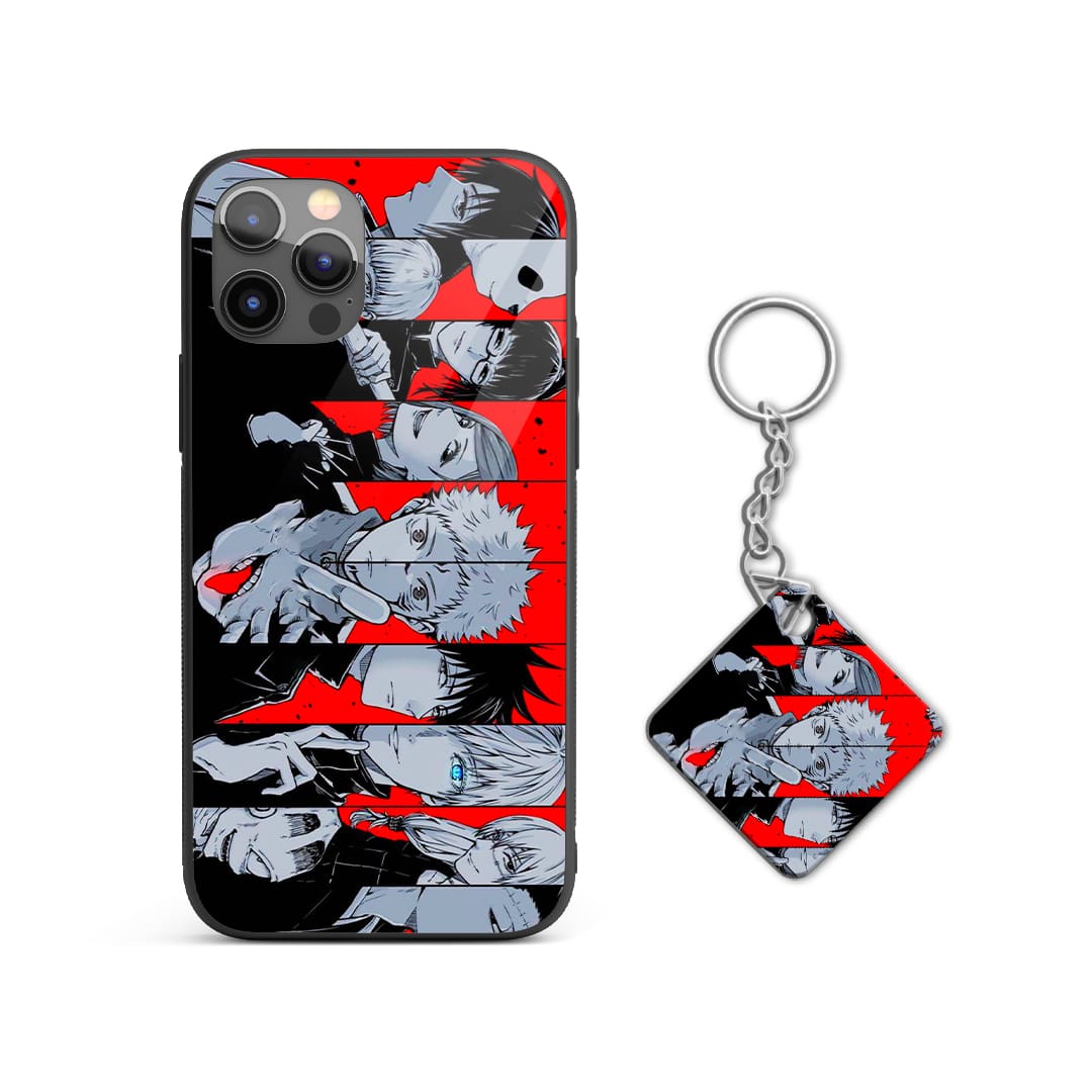 Back view of Jujutsu Kaisen Side Scroll Silicone Armored Phone Case highlighting durable silicone with Keychain.