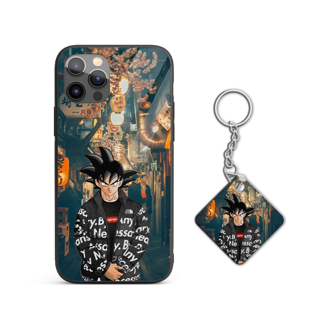 Back view of Supreme Goku Silicone Armored Phone Case highlighting durable silicone with Keychain.