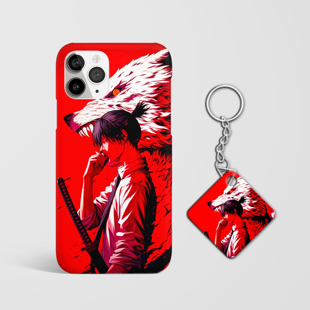 Back design of Chainsaw Man Beast Mode Aki case with Keychain