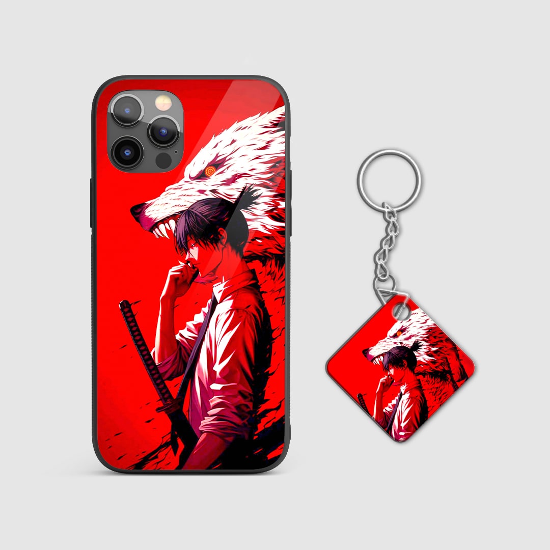 Back design of Chainsaw Man Beast Mode Aki armored case with Keychain