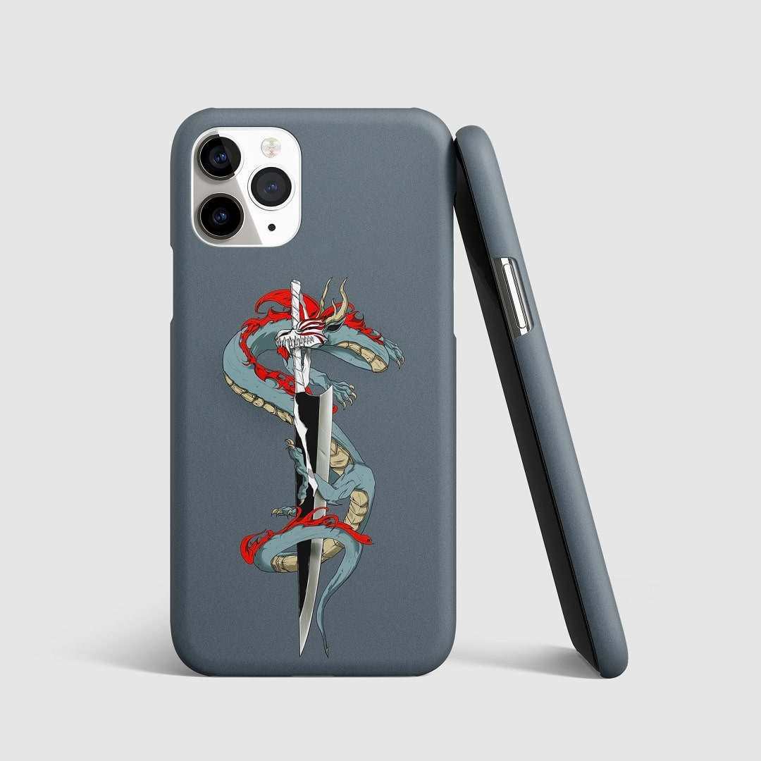 Striking artwork of a Shinigami katana on phone cover.
