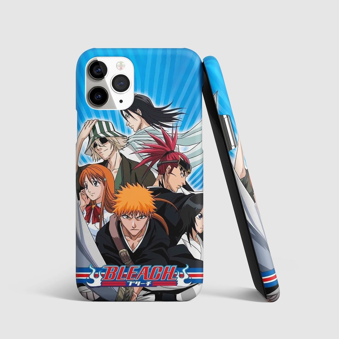 Iconic artwork from "Bleach" on phone cover.