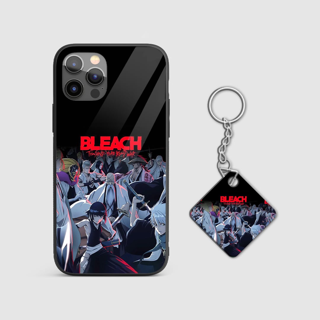 Close-up view of the Bleach Thousand Years Phone Case with detailed artwork with Keychain.