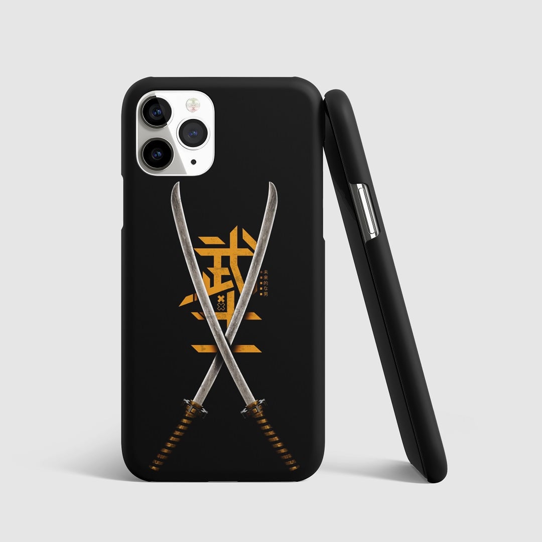 Iconic artwork of Zanpakuto swords from "Bleach" on phone cover.