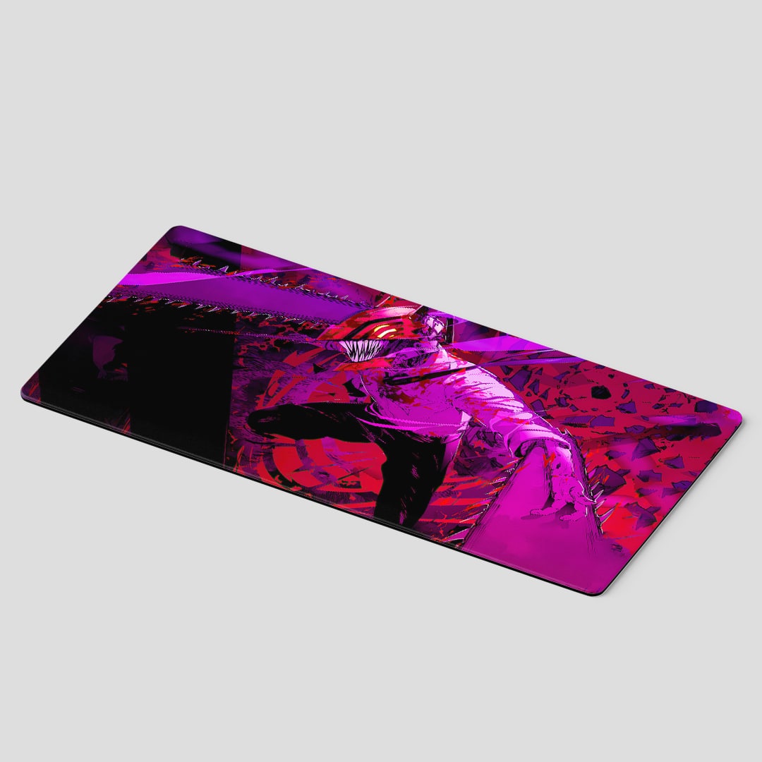 Bloody Slash Desk Mat on gaming desk setup