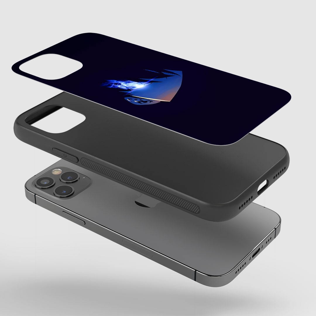 Angled view of Blue Eye Minimal Case showing minimal anime styling.