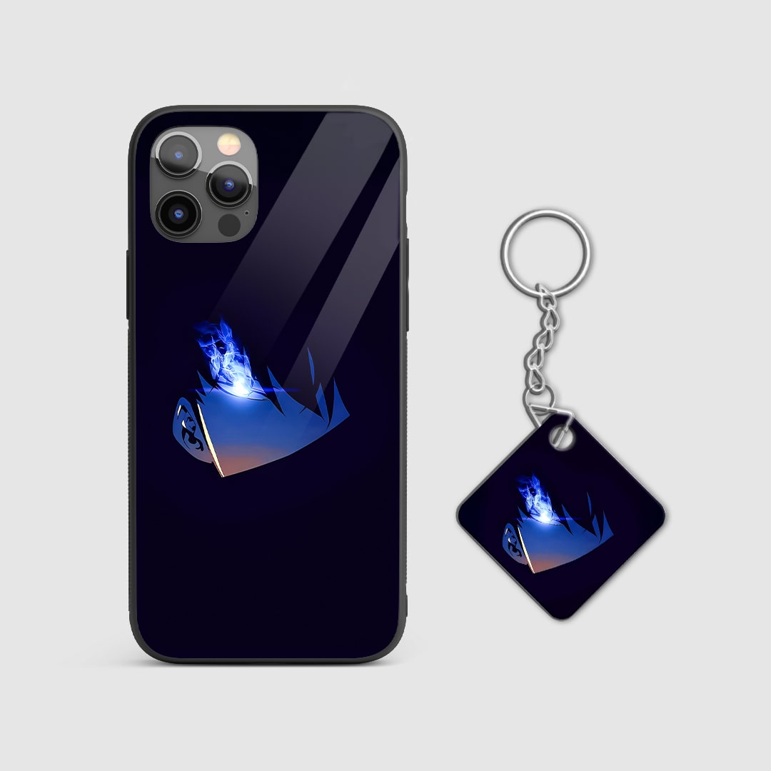 Back view of Blue Eye Minimal Case featuring subtle power design with Keychain.