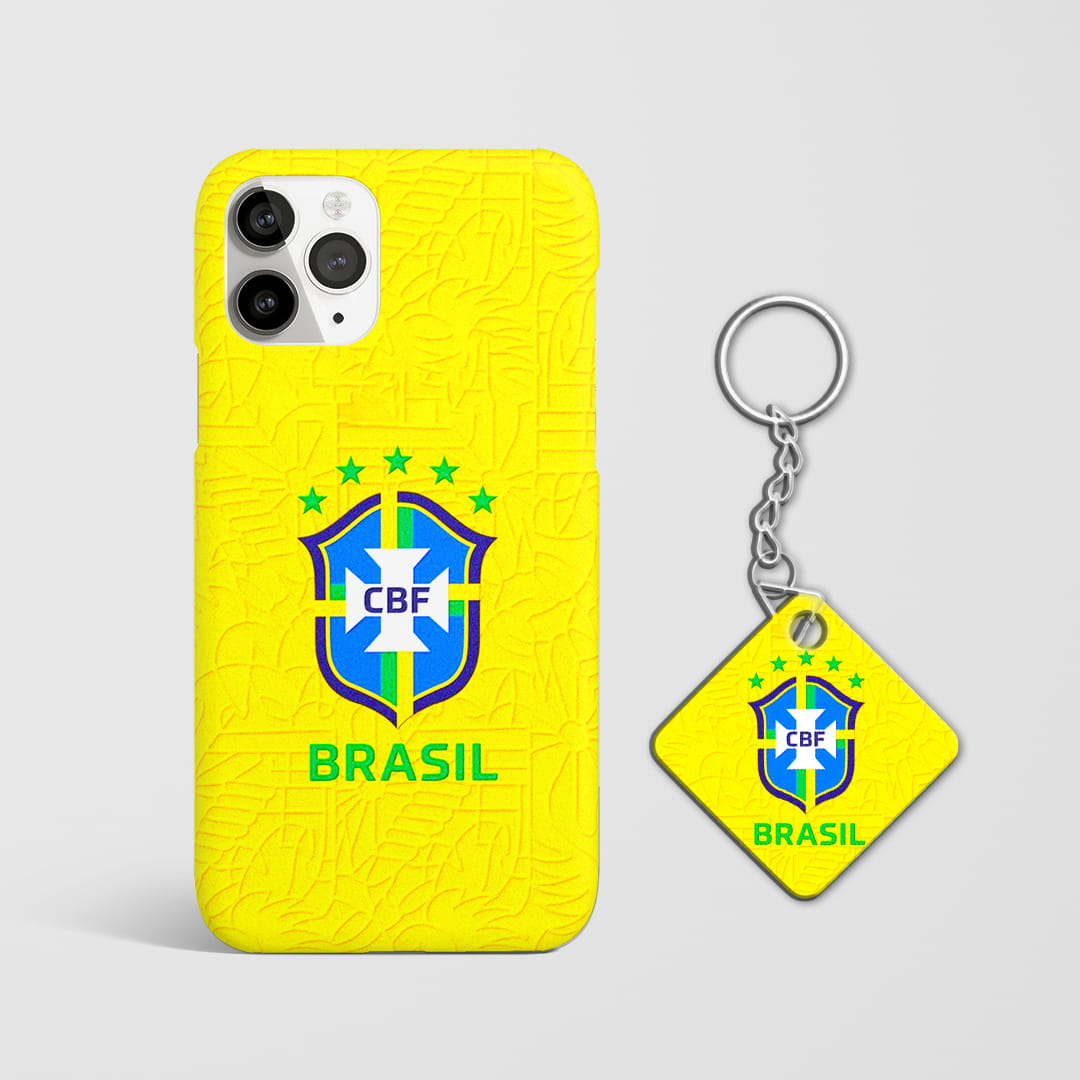 brasil football themed protective phone case with Keychain