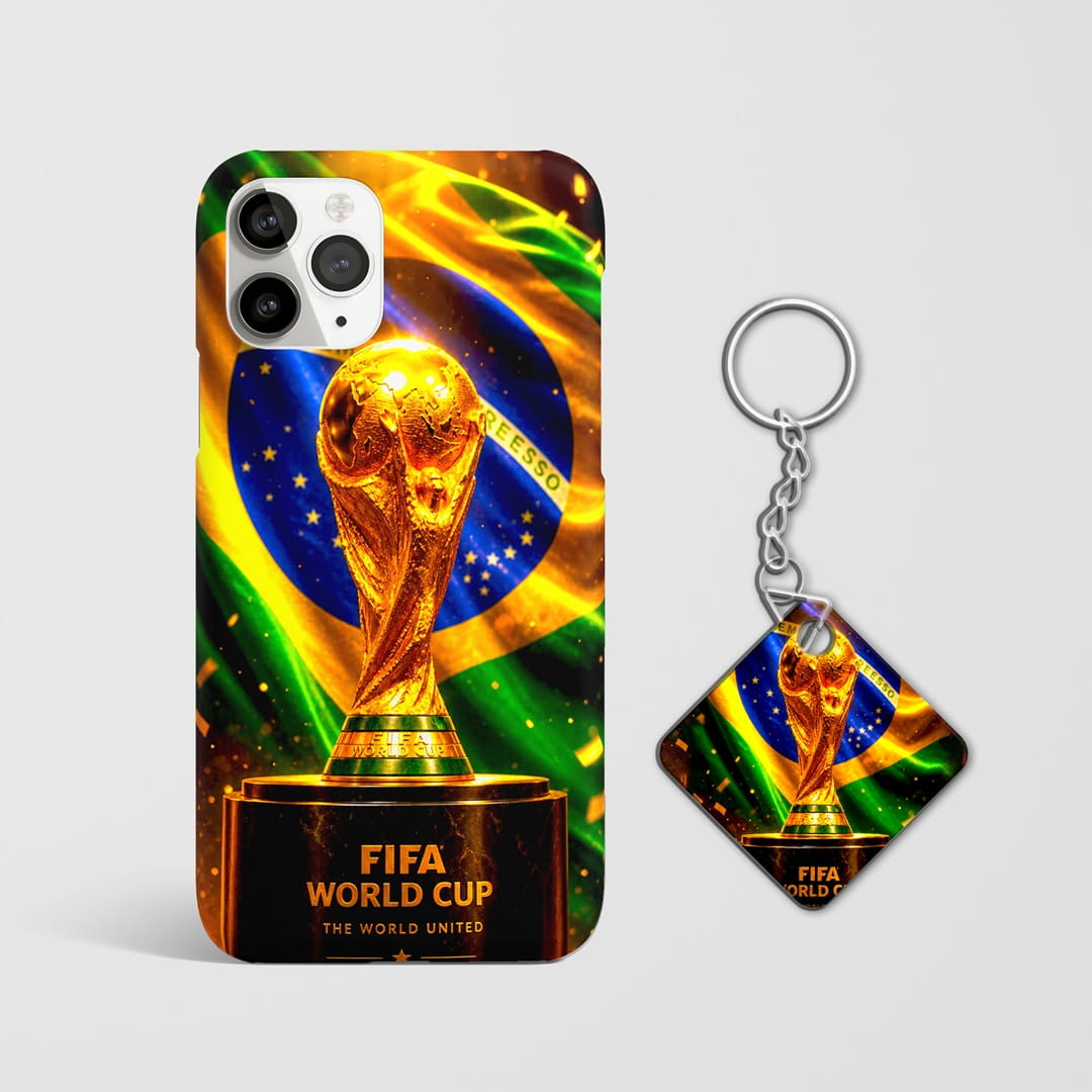 brazil football trophy themed mobile cover with Keychain