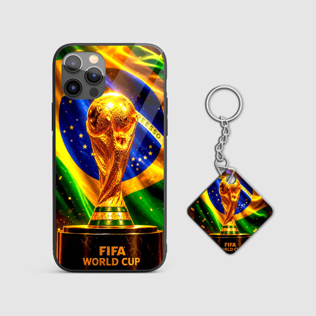 brazil football trophy themed armored mobile cover with Keychain