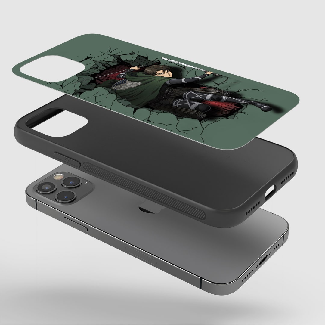 Captain Levi Scout Phone Case installed on a smartphone, offering robust protection and an iconic design.