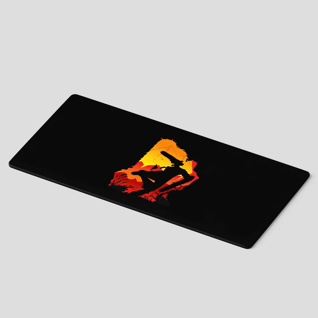 Gaming setup featuring Chainsaw Man Silhouette desk mat