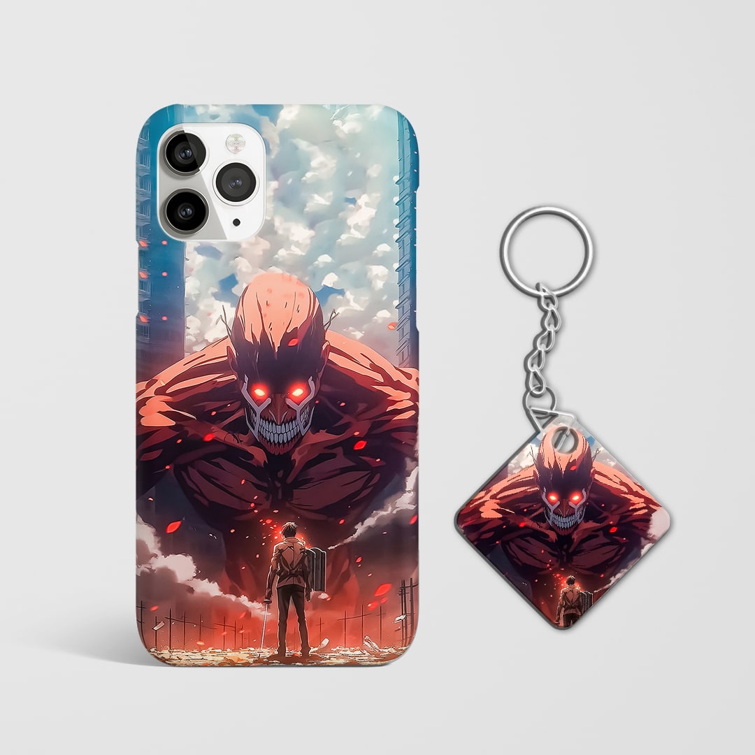 Back view featuring Colossal Titan looming over Wall Maria with Keychain.