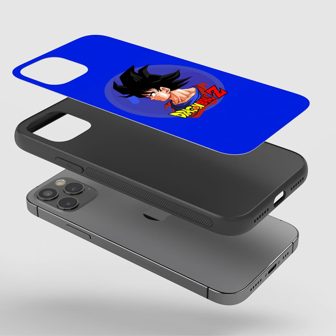 Goku Blue Minimal Phone Case installed on a smartphone, providing easy access to all controls and ports.