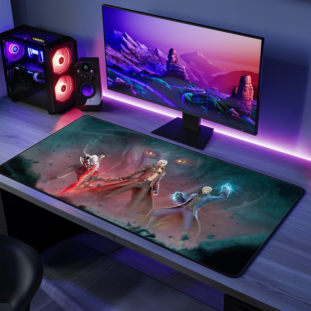 DMC Trio Desk Mat featuring Dante, Vergil, and Nero