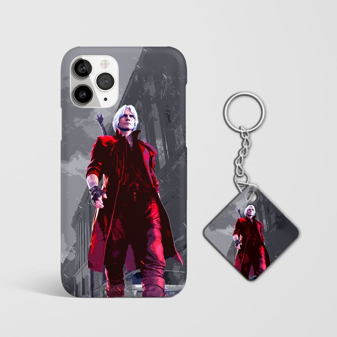 Close-up of durable Dante Red Coat phone cover with Keychain