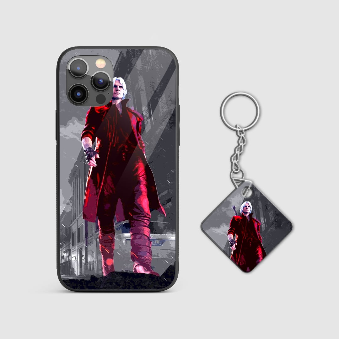 Anime Dante Red Coat silicone armored phone cover with Keychain