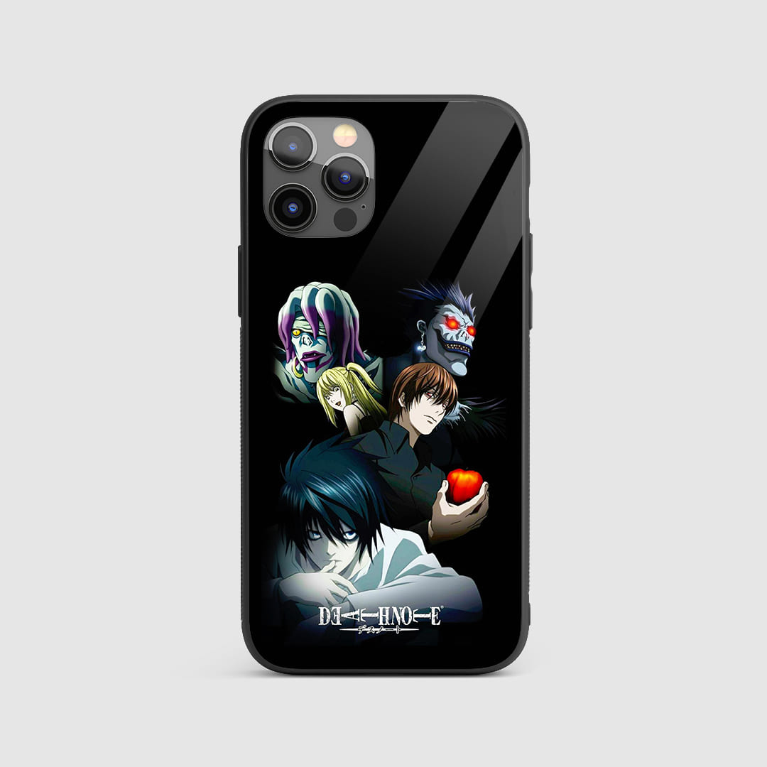 Death Note Characters Silicone Armored Phone Case featuring detailed artwork of Light, L, Misa, and Ryuk.