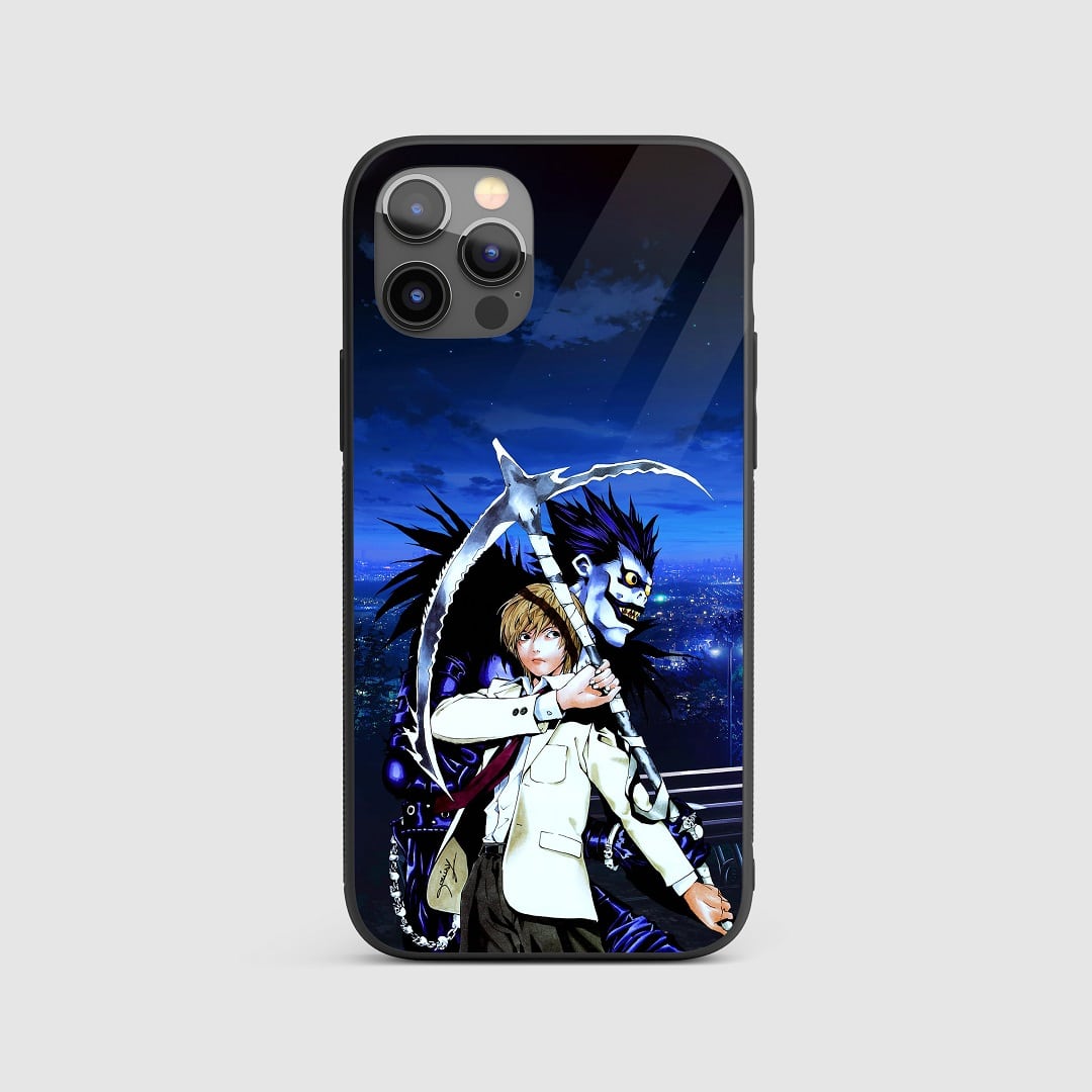 Death Note Graphic Silicone Armored Phone Case with vivid imagery of Light Yagami and Ryuk.