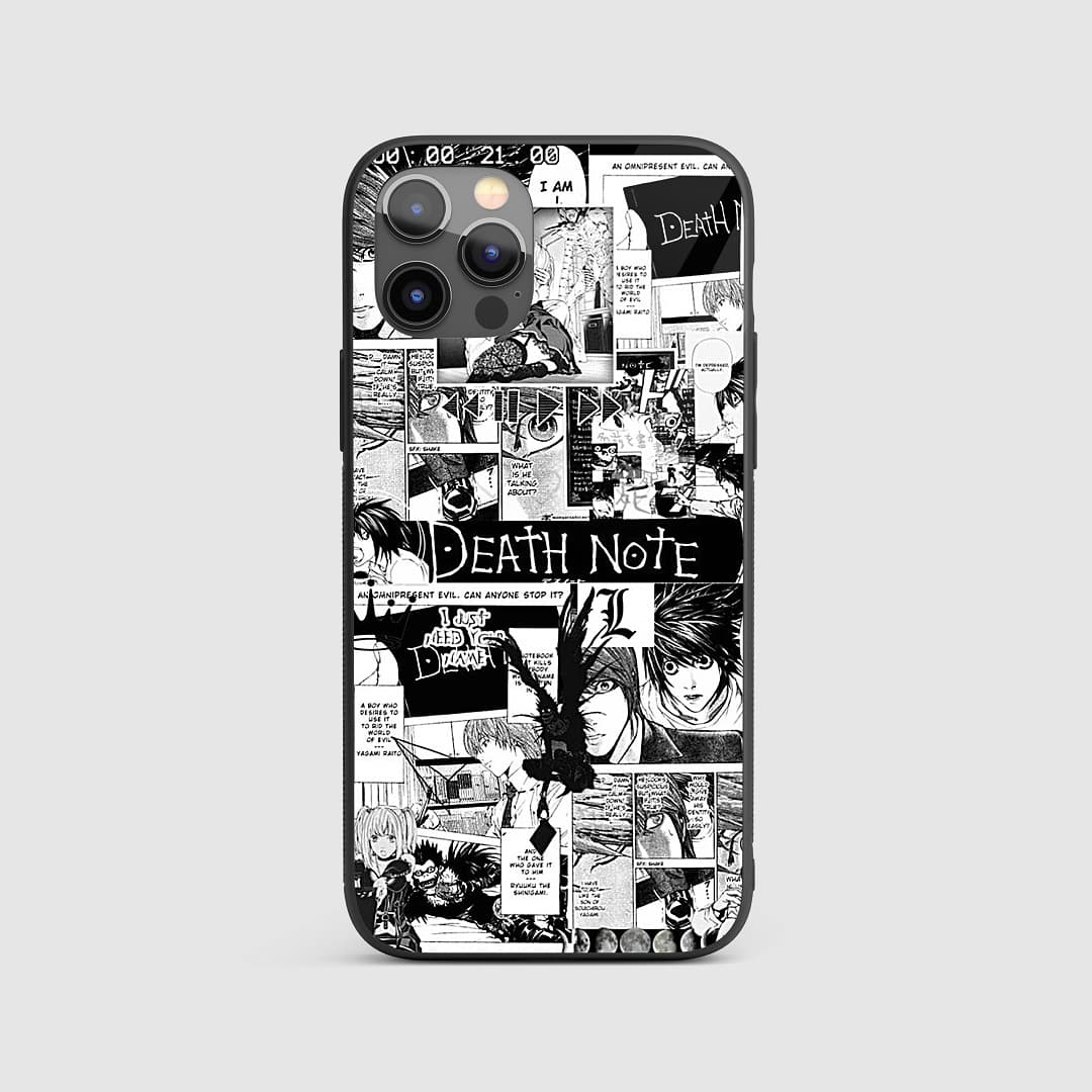 Death Note Manga Silicone Armored Phone Case displaying iconic black and white manga panels.