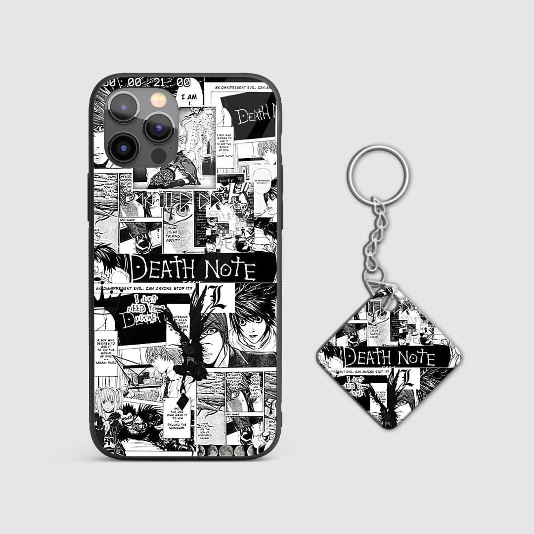 Intricate manga artwork of Light and Ryuk on a high-quality silicone phone case with Keychain.
