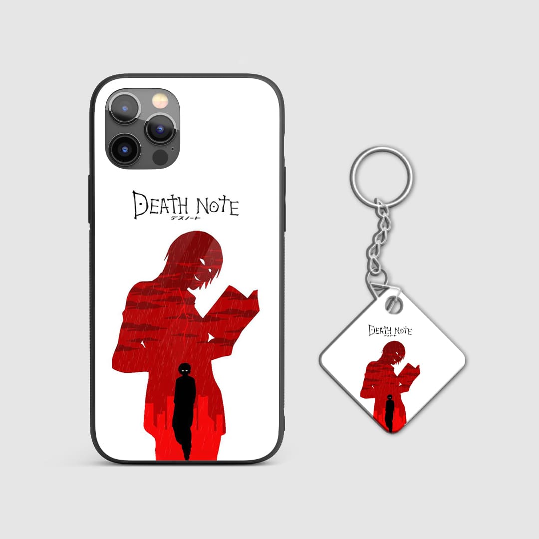 Elegant and simple Death Note themed design on a durable silicone phone case with Keychain.