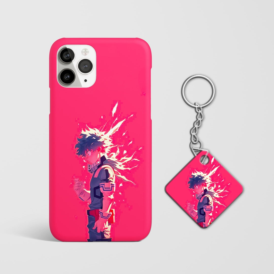 Durable Deku Red Energy anime phone case with Keychain