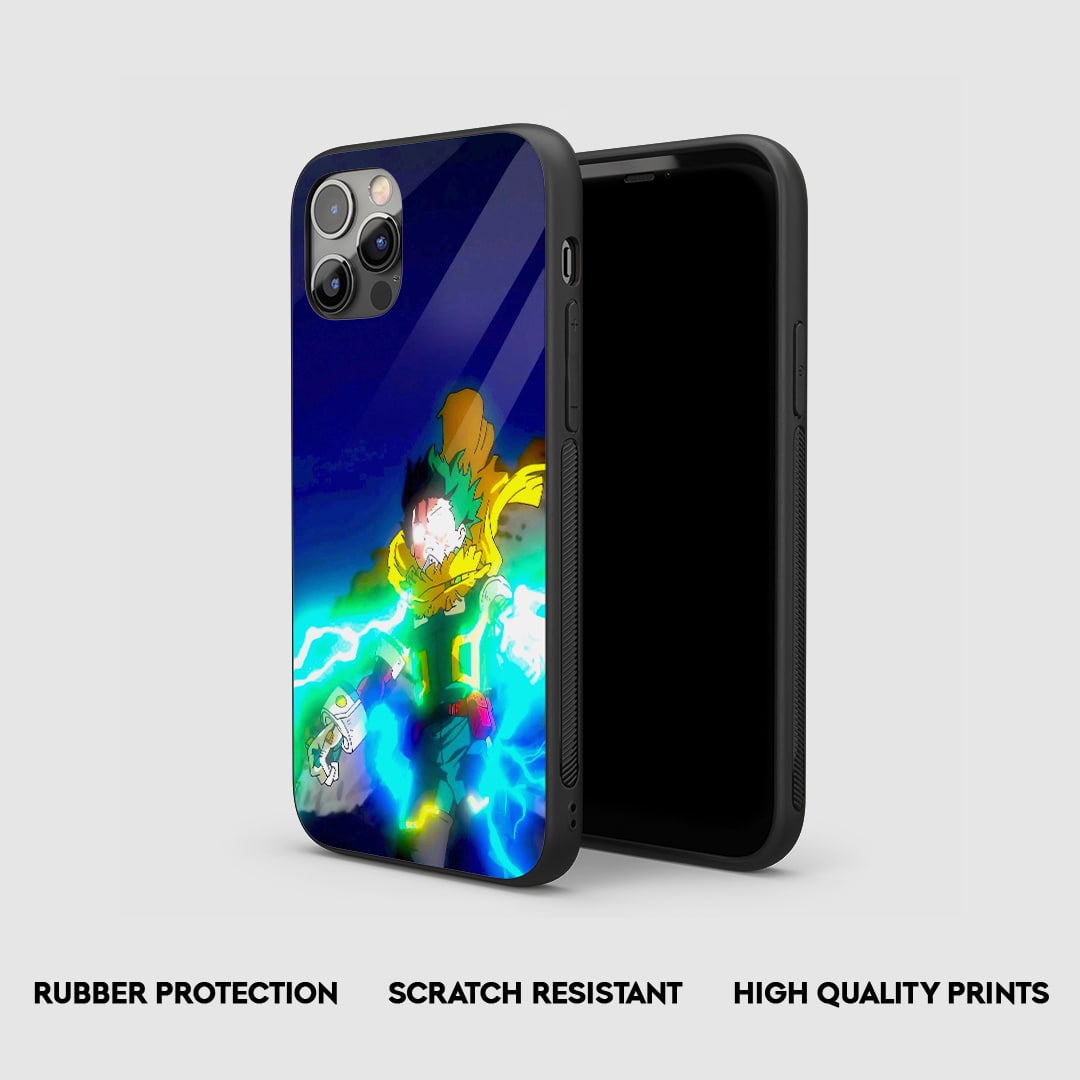 Izuku Midoriya anime phone case with electric aura design