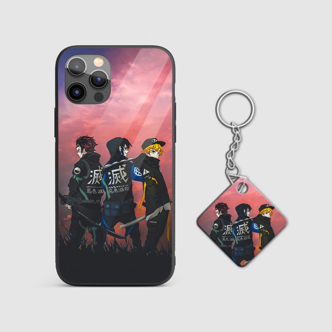Captivating aesthetic design from Demon Slayer on a durable silicone phone case with Keychain.