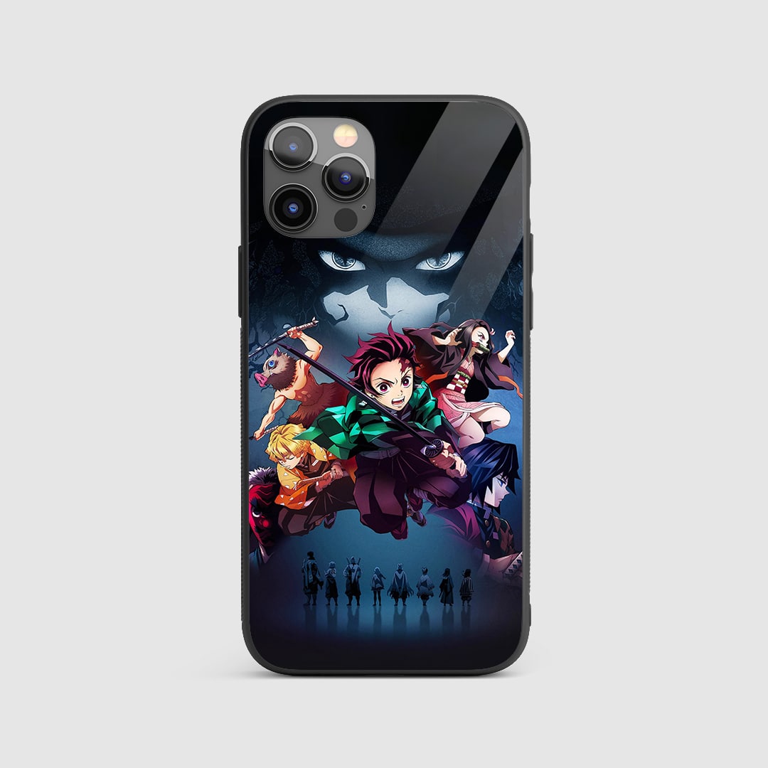 Demon Group Action Silicone Armored Phone Case featuring dynamic artwork of the Demon Slayer group.