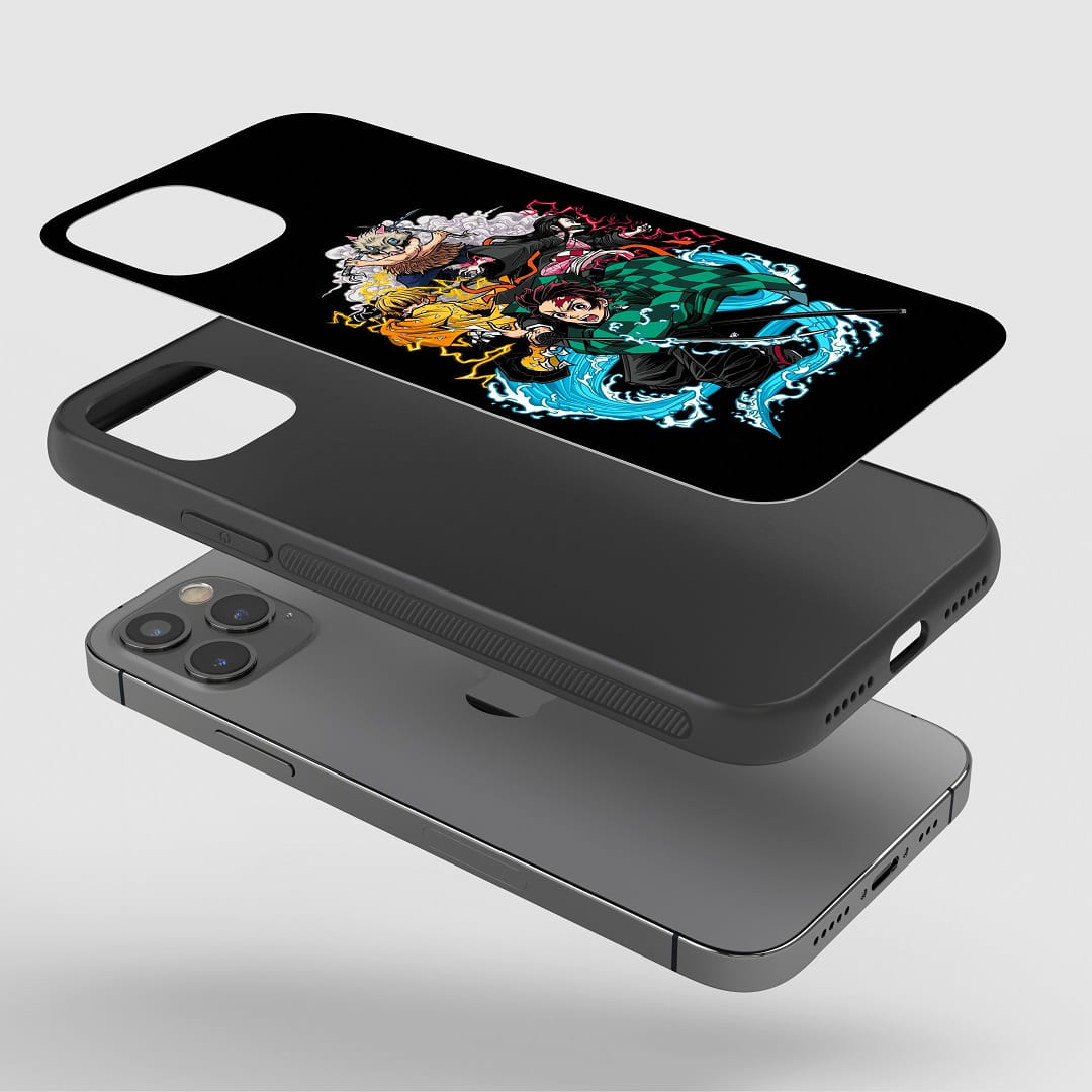 Demon Slayer Kimetsu Phone Case installed on a smartphone, offering robust protection and a dynamic design.