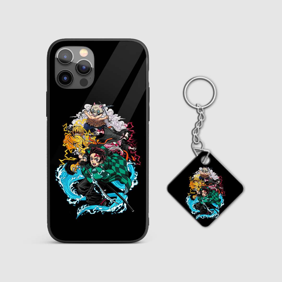 Fierce design of Demon Slayer characters from Kimetsu no Yaiba on a durable silicone phone case with Keychain.