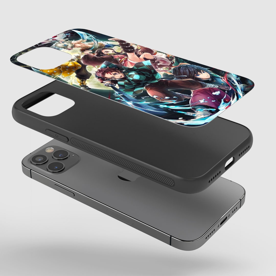 Demon Slayer Squad Phone Case installed on a smartphone, offering robust protection and a dynamic design.