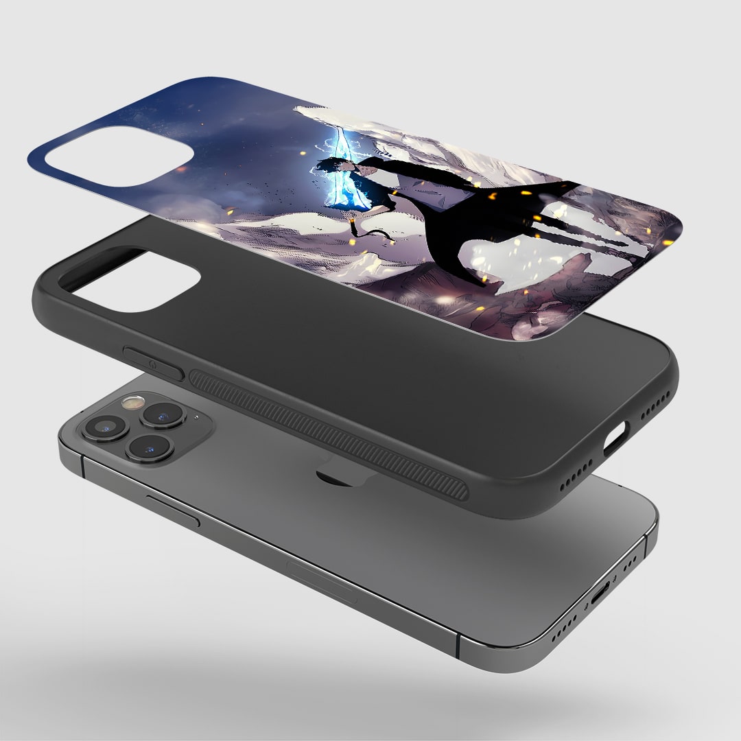 Angled view of Longsword Silicone Case highlighting epic weapon theme.