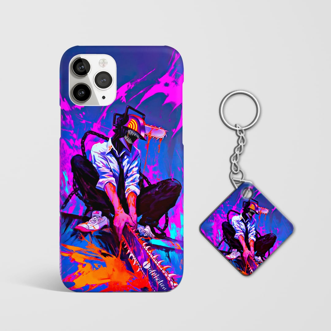 Back design of Chainsaw Man Denji Chaos Splash case with Keychain