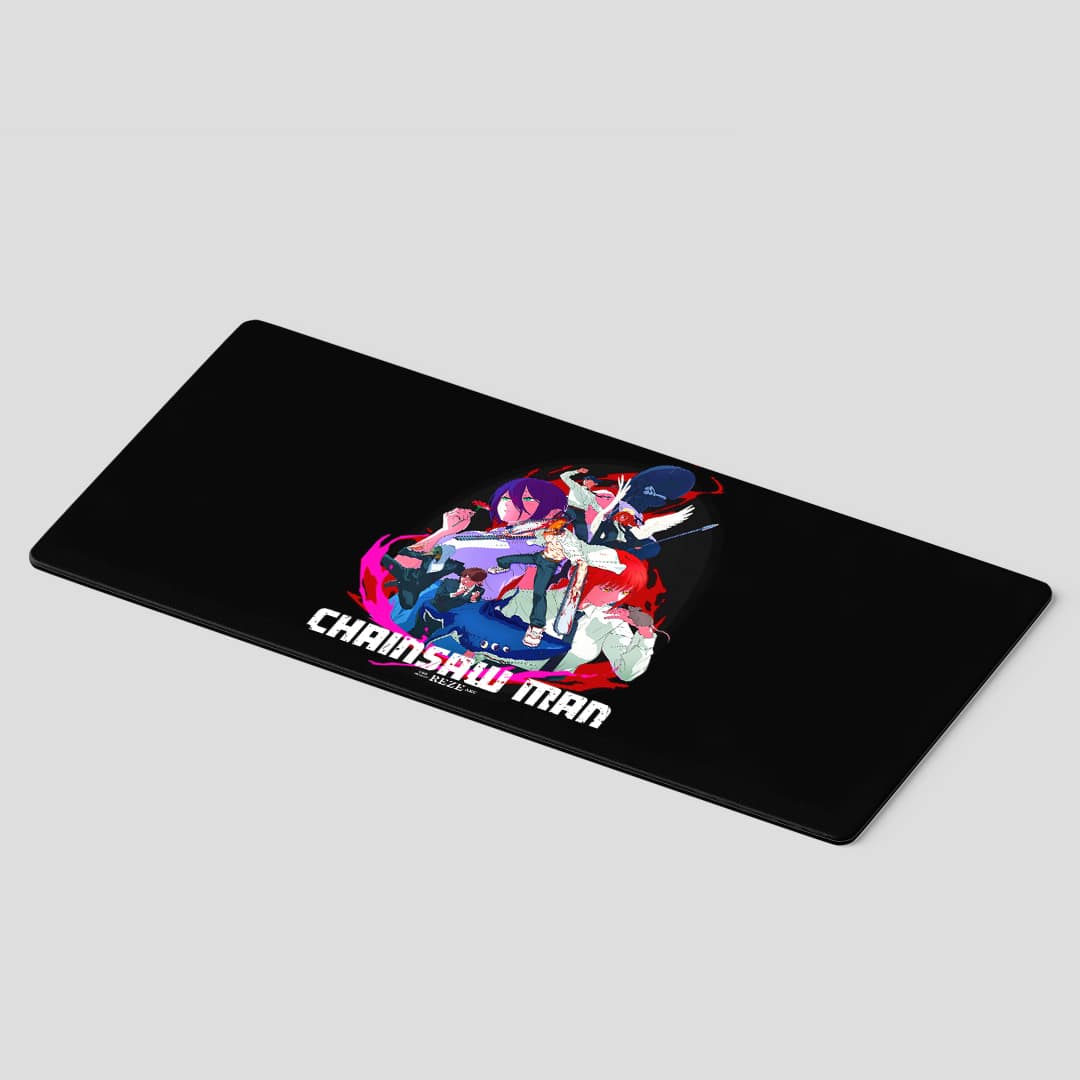 Devil Hunters United Desk Mat on gaming desk setup