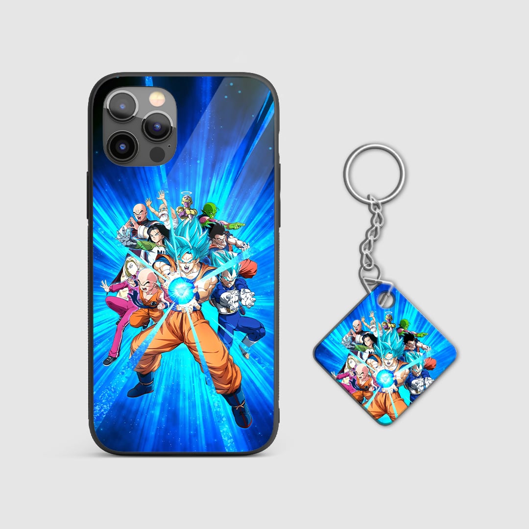Vibrant artwork of DBZ characters on a durable silicone phone case, highlighting key series moments with Keychain.
