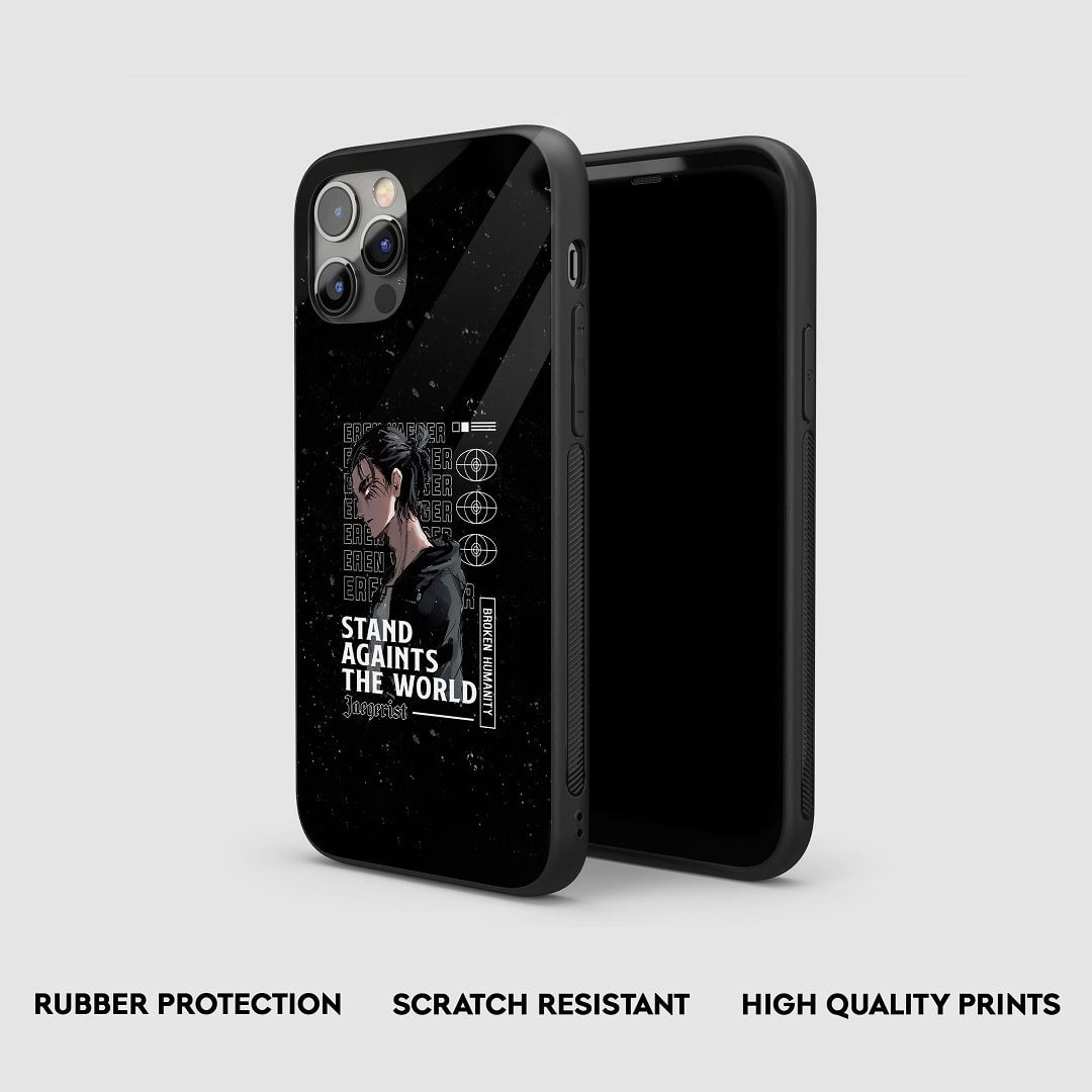 Side view of the Eren Broken Humanity Armored Phone Case, highlighting its thick, protective silicone material.