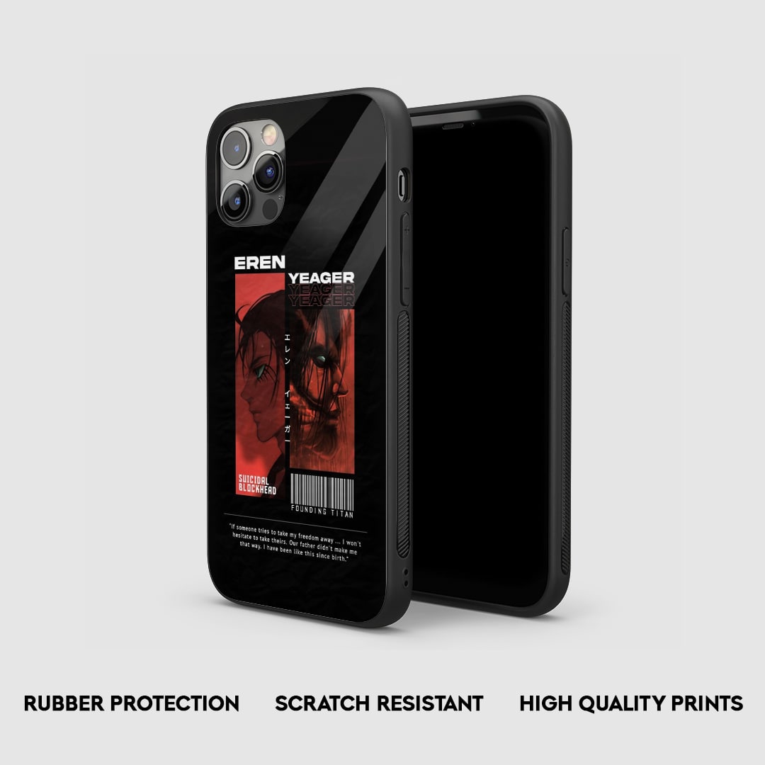 Side view of the Eren Founding Titan Armored Phone Case, highlighting its thick, protective silicone material.