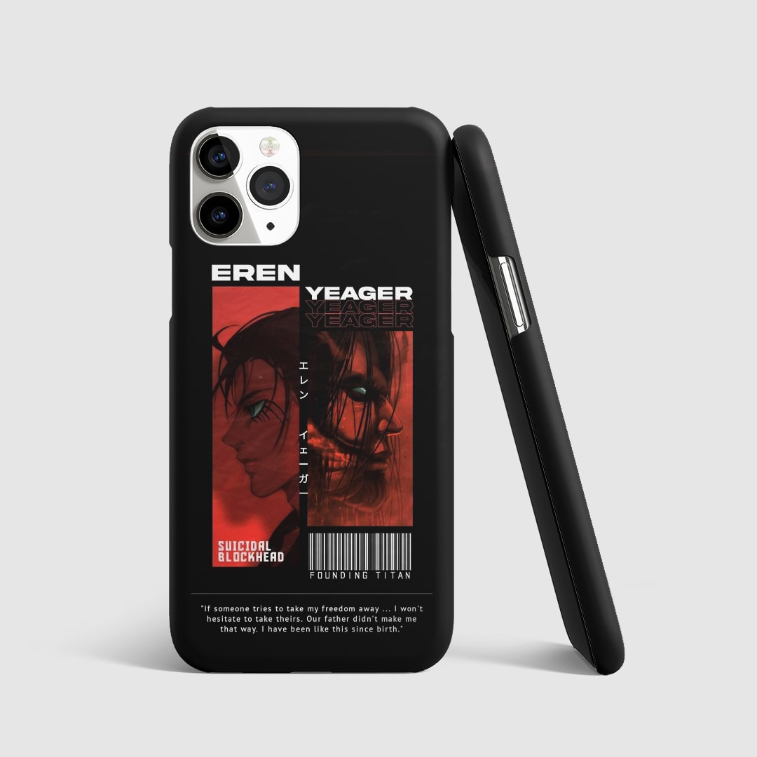 Striking artwork of Eren Yeager as the Founding Titan from "Attack on Titan" on phone cover.