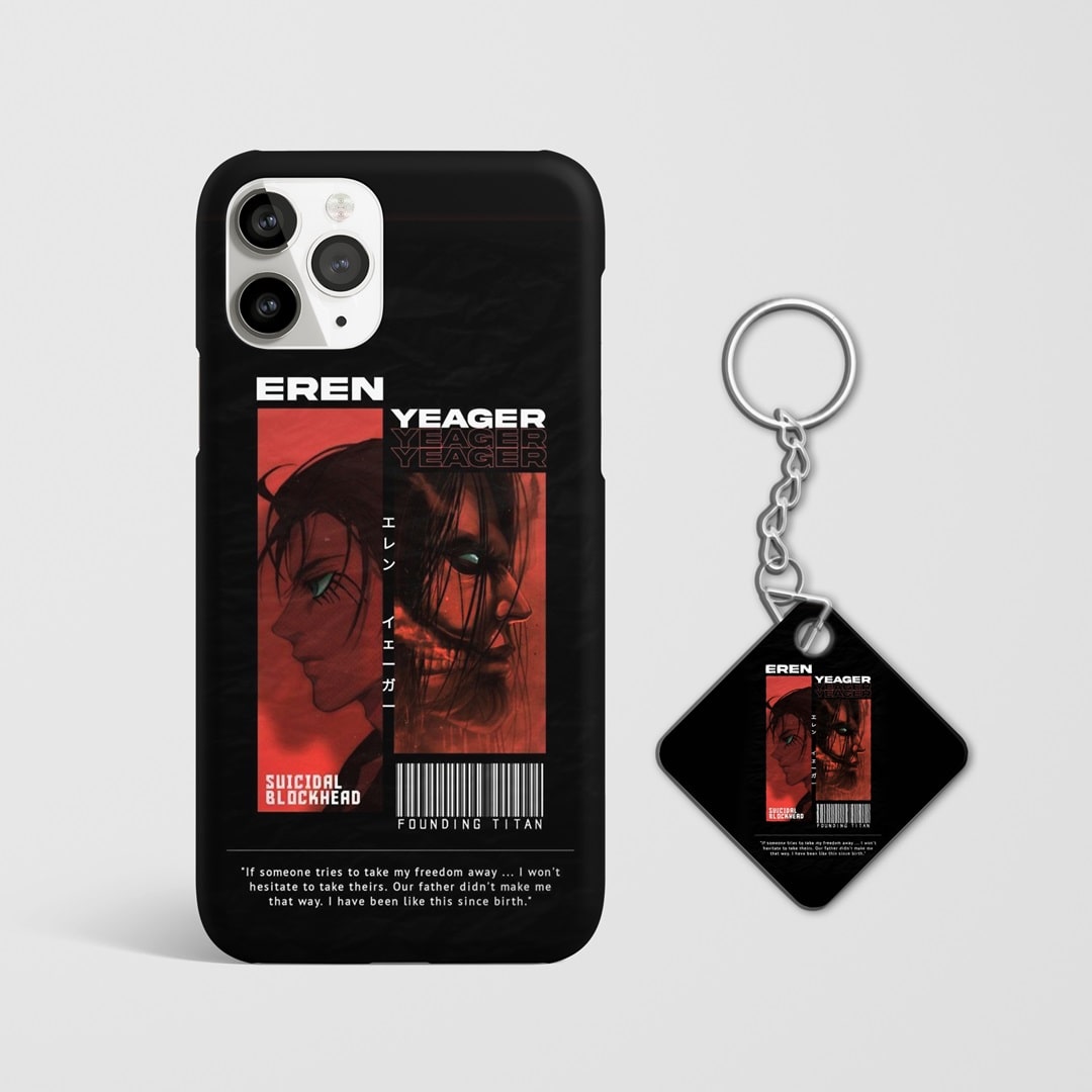Close-up of Eren’s intense expression in Founding Titan form on phone case with Keychain.