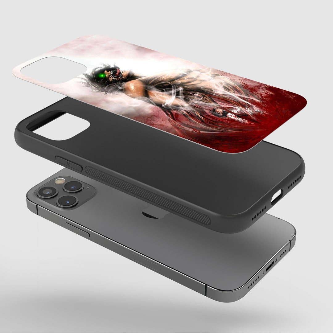Eren Titan Phone Case installed on a smartphone, offering robust protection and a powerful design.