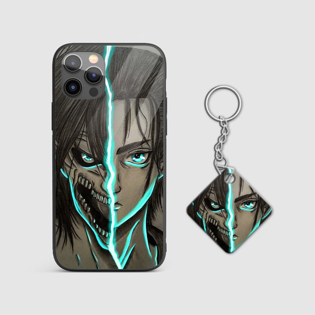 Intense design of Eren Yeager's War Titan from Attack on Titan on a durable silicone phone case with Keyring.
