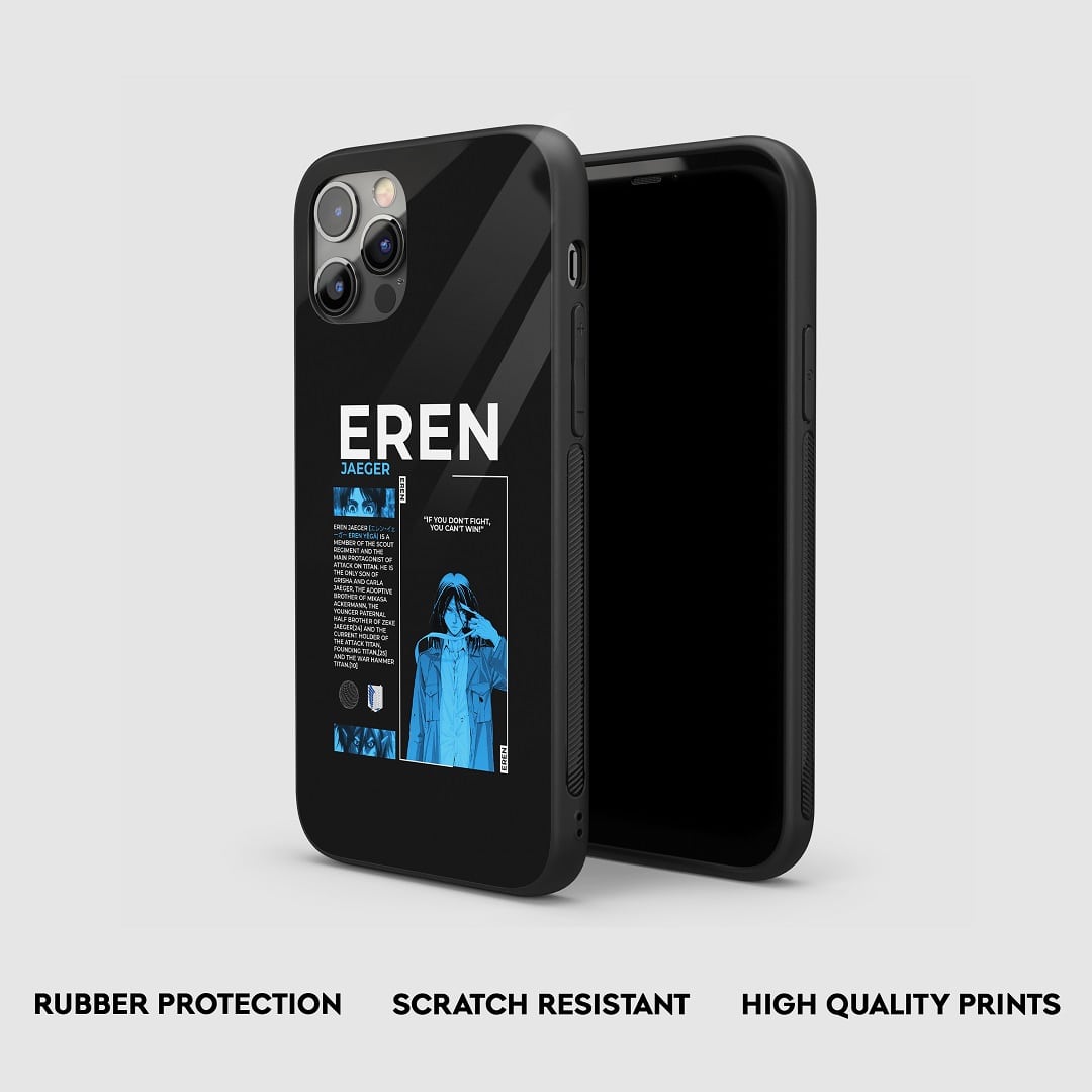 Side view of the Eren Yeager Armored Phone Case, highlighting its thick, protective silicone material.