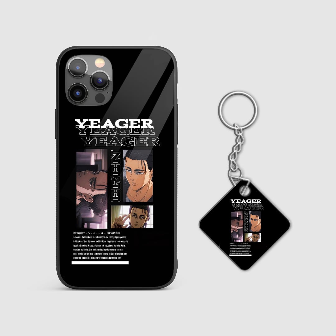 Dynamic design of Eren Yeager from Attack on Titan on a durable silicone phone case with Keychain.