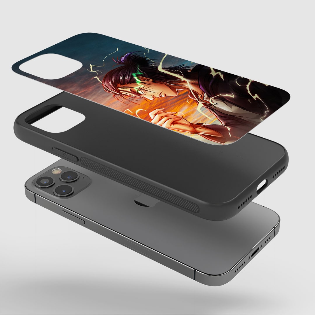 Eren Yeager Lightning Phone Case installed on a smartphone, offering robust protection and an electrifying design.