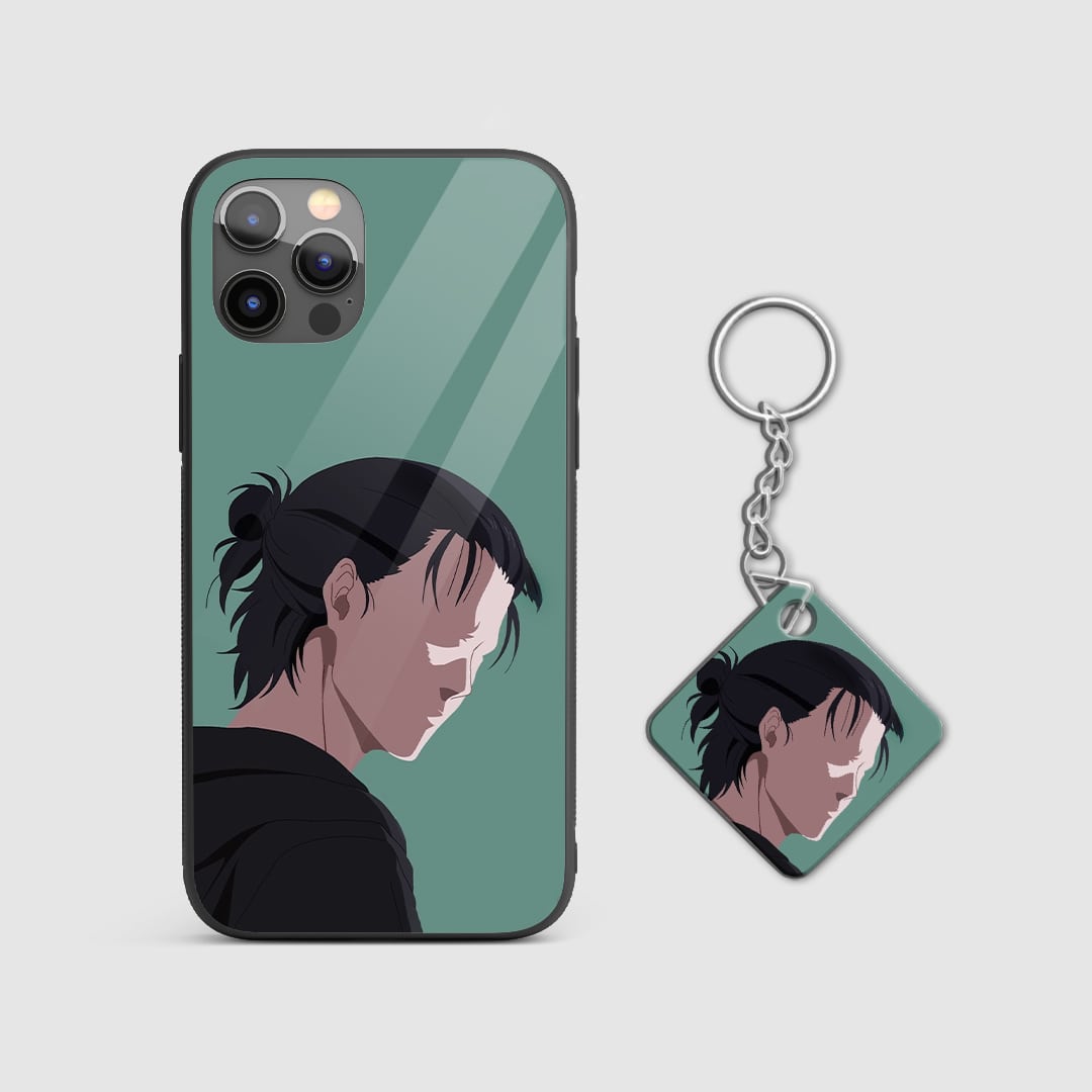 Minimalist design of Eren Yeager from Attack on Titan on a durable silicone phone case with Keychain.